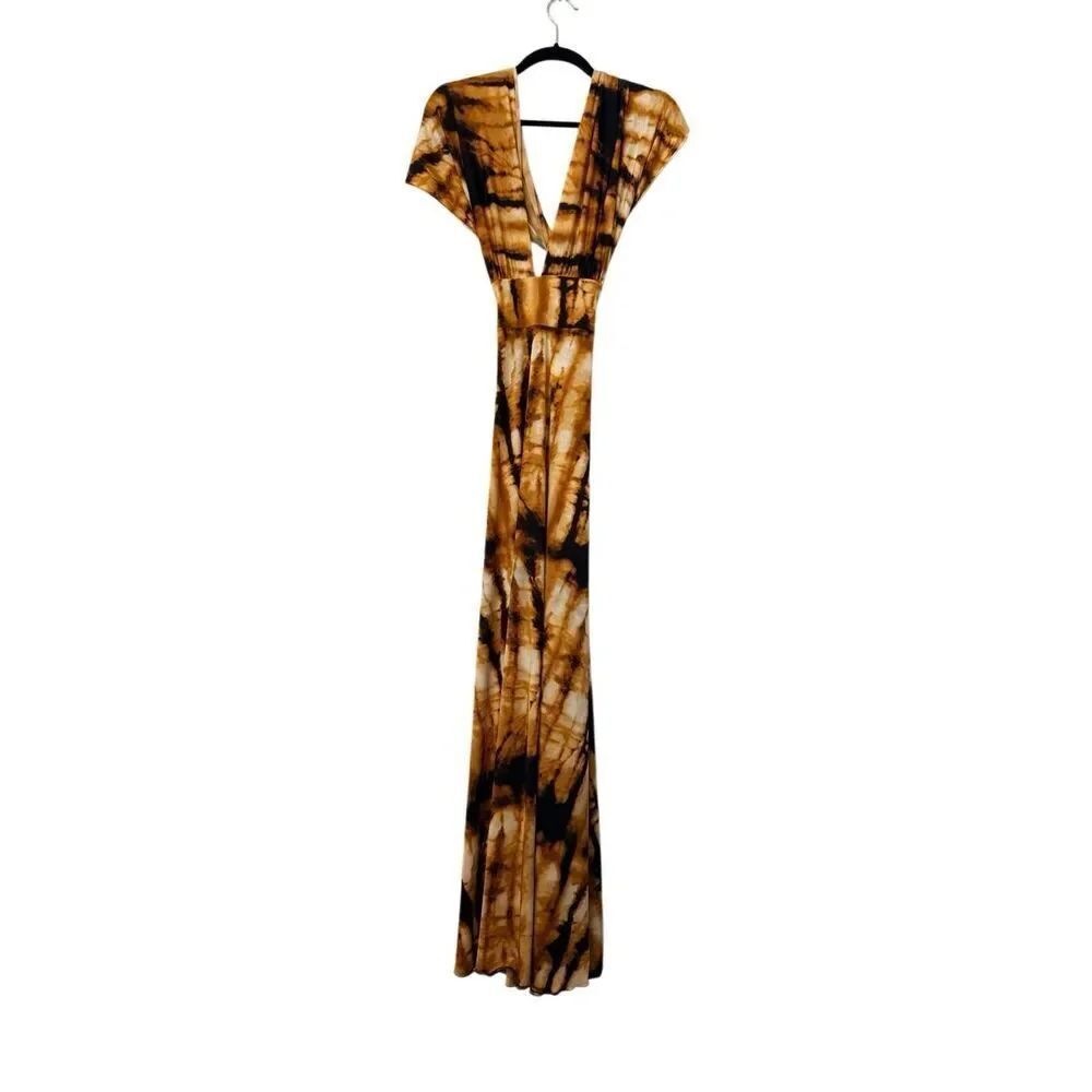 PIA Colors Tie-Dye Plunging Neck Twist Back Multicolor Maxi Dress Size Large